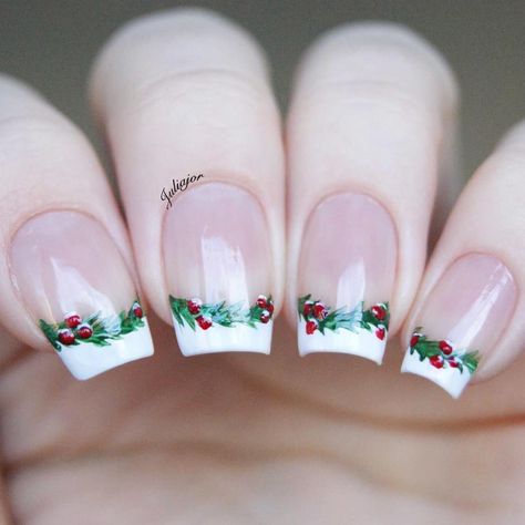 Merry Christmas Nails 2022, Holly Garland, French Nail, Garland Christmas, French Nail Designs, Christmas Entertaining, Holiday Nail Art, Winter Nail Art, Christmas Makeup