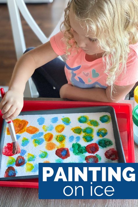 Ice Painting Art Activity for Kids - Toddler Approved Sensory Activities Kindergarten, Art Activity For Kids, Ice Painting, Nursery Activities, Ice Art, Toddler Arts And Crafts, Girl Painting, Daycare Center, Board Games For Kids