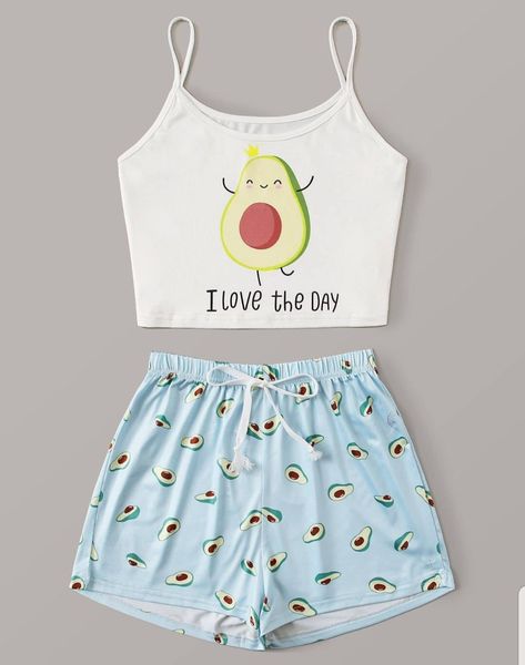 Cartoon Avocado, Avocado Print, Teenage Outfits, Cute Sleepwear, Cute Pajama Sets, Pajama Outfits, Diy Vetement, Populaire Outfits, Cute Lazy Outfits