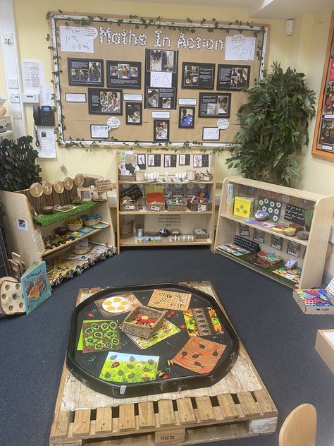 Eyfs Setting Ideas, Preschool Areas Ideas, Early Years Educator Level 3, Maths Area Eyfs Classroom Displays, Maths Areas Eyfs, Eyfs Sensory Area, Early Years Numeracy Area, Reception Maths Area, Maths In Action Display Eyfs