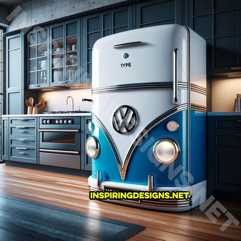 These Volkswagen Bus Shaped Kitchen Appliances Make Your Kitchen a Blast from the Past Bus Kitchen, Vintage Volkswagen Bus, Vw Ideas, Volkswagen Type 2, Desain Pantry, Vintage Vw Bus, Car Furniture, Combi Volkswagen, The Beetle