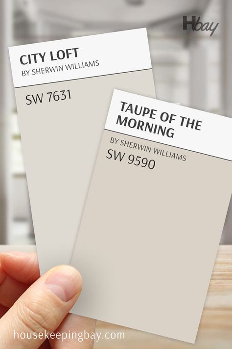 City Loft SW 7631 vs Taupe of the Morning SW 9590 – Which Neutral Suits You? Sherwin Williams Taupe Of The Morning, Taupe Of The Morning Sherwin Williams, City Loft Sw, Taupe Of The Morning, Loft Kitchens, Worldly Gray, City Loft, Repose Gray, Agreeable Gray