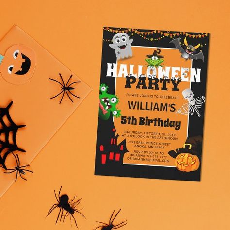 $1.8 | Cute Children's Cartoon Halloween Birthday - halloween, birthday, party, halloween party invitation, kids halloween party, childrens halloween birthday invitation, spooky, halloween invite, cartoon Halloween Invitations Kids, Kids Halloween Party Invitations, Birthday Party Halloween, Bridal Shower Brunch Invitations, Bubble Gift, Diy Birthday Invitations, Bat Pumpkin, Halloween Birthday Invitations, Halloween Birthday Party