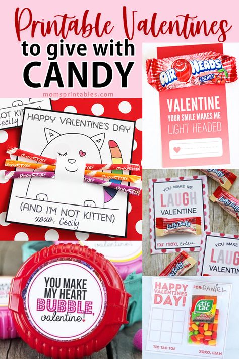 Printable Valentines to give with candy | valentines that you can put with candy | Valentine cards with candy | Candy valentines with free printable | 30 fun Valentine Candy ideas at Moms Printables! Rock Candy Valentine, Smarties Valentines Printable, Valentine Candy Ideas For Kids Classroom, Gum Valentines Ideas, Valentines Candy Grams Fundraiser, Cotton Candy Valentine Ideas, Popcorn Valentine Ideas Free Printable, Candy Gram Ideas Valentine, Valentine Candy Ideas