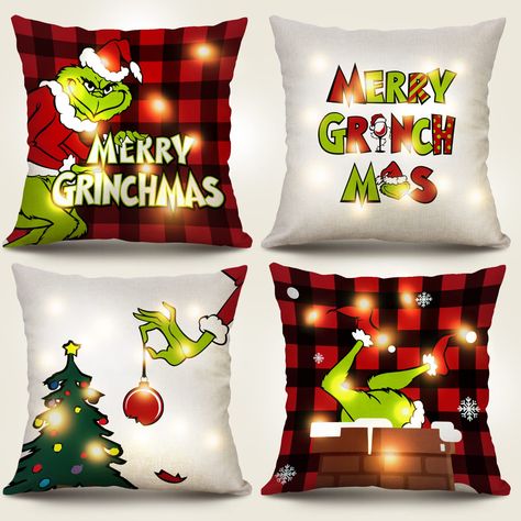 PRICES MAY VARY. Linen ❉ 【Package Includes】Christmas pillow covers with LED lights make four distinctive Christmas pillowcases sparkle and shine, creating a warm Christmas theme and adding Christmas atmosphere to your upcoming Christmas. Note: There are no inserts or fillers, and the pattern is on the front only. ❉ 【High-Quality Fabric】: 18*18 inch Red buffalo plaid Christmas pillow covers is made of linen, soft and skin-friendly, tightly woven and smooth, comfortable to use and clear printing. This fabric can be washed by hand or machine and stay the same and as new after every wash. ❉ 【Hidden Zipper Design】: Color-coordinated super smooth invisible zipper opening and closing, tight zigzag stitching to avoid wear and tear, overall elegant appearance, and it is very easy to stuff pillows/f Plaid Christmas Pillows, Xmas Throw Pillows, Buffalo Plaid Pillows, Xmas Pillows, Farmhouse Throw Pillow, Plaid Decor, Red Buffalo Plaid, Christmas Throws, Christmas Pillowcases