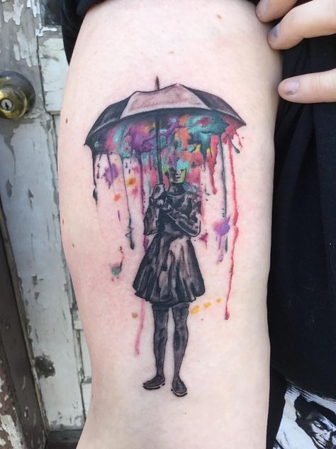 Watercolor rain Rain Umbrella Tattoo, Surviving Tattoos, June Tattoos, Tomorrow Tattoo, Aurora Tattoo, Watercolor Fox Tattoos, Watercolor Cat Tattoo, Rain Tattoo, Little Prince Tattoo