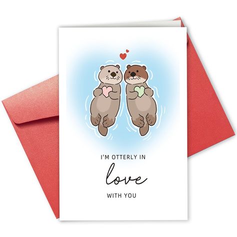 PRICES MAY VARY. Great for an anniversary card, valentine’s day card, I love you card, special occasions, or just to let someone know you’re thinking of them. Send some love with a super cute otter greeting card. Printed on high quality card stock and beautifully packaged. All cards have unique design and quality decoration. Card size: 8.1*5.3in (comes with a nice red envelope). Built-in blank space to write your personalized messages. Thanks for taking the time to read the listing. Hope you hav Otter Valentines, Birthday Cards For Girlfriend, Anniversary Cards For Husband, Animal Puns, Birthday Card Drawing, Cute Puns, Valentine Anniversary, Girlfriend Birthday, Card Drawing