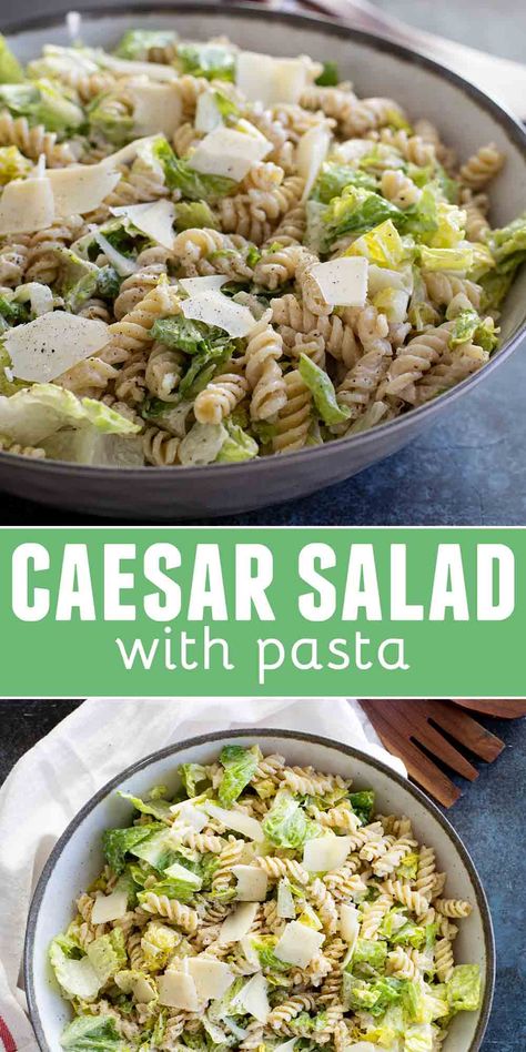 Vegan Caesar Pasta Salad, Caesar Salad With Pasta, Green Salad With Pasta, Pasta Caesar Salad, Salad With Pasta, Salad Caesar, Potluck Salad, Prawn Salad, Side Salad Recipes