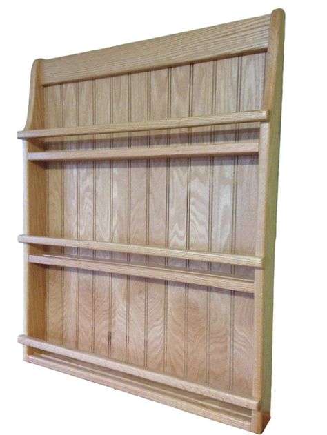 "This is a solid oak Wall Hanging Book shelf or plate Rack. It measures an Overall 30\" tall x 24\" wide x 2.5\" deep. The bottom 2 shelves have a clearance od 9.25\" and the top shelf has about 9\". It has plate grooves on each shelf but can be made without if you do not want them for a bookshelf. Just let us know when you checkout. It is finished in a Golden Oak stain. IMPORTANT INFORMATION Stain Colors - Natural, Golden Oak, Provincial, Red Oak, Puritan Pine, Ipswich Pine, Sedona Red, Colonia