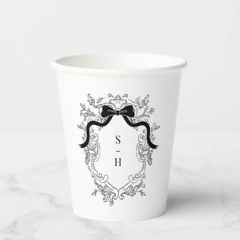 Add a touch of elegance to your event with these Crest Monogram Vintage Victorian French Wedding Paper Cups. Featuring a refined vintage crest and French monogram, these cups exude old money aesthetic and Victorian charm. Perfect for a whimsical yet sophisticated celebration, they bring a stylish and practical element to your wedding, combining timeless elegance with modern convenience! Wedding Coffee Cups, Crest Monogram, Dusty Rose Wedding, Elegant Calligraphy, Wedding Stamp, Vintage Monogram, French Wedding, Money Aesthetic, Outdoor Weddings