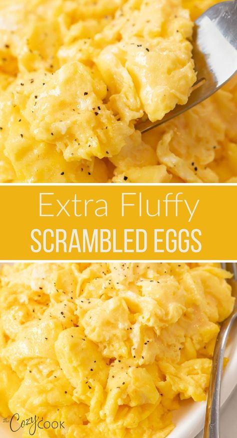 Scrambled Egg With Cheese, Easy Scrambled Eggs For One, Fluffy Eggs Scrambled Recipes, Easy Fluffy Scrambled Eggs, Ihop Scrambled Eggs, Best Way To Make Scrambled Eggs, Buttery Scrambled Eggs, Egg Breakfast On The Go, The Best Scrambled Eggs Ever