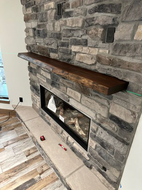 Black Walnut Fireplace Mantle, Raw Edge Mantle, Black Walnut Mantle, Live Edge Mantel Ideas Fireplace, Live Edge Mantel Ideas, Floating Mantle Fireplace, Mantel Ideas Fireplace, Floating Fireplace Mantle, Live Edge Mantle