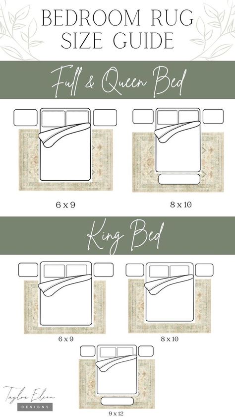 King Size Bed Rug Guide, Rug Placement Bedroom King Bed, Bedroom Carpet Placement, King Bed Rug Placement, Bedroom Rugs Under Bed King, Bedroom Rug Placement King, Rug Size King Bed, King Bed Rug Size, Rug Size For Queen Bed