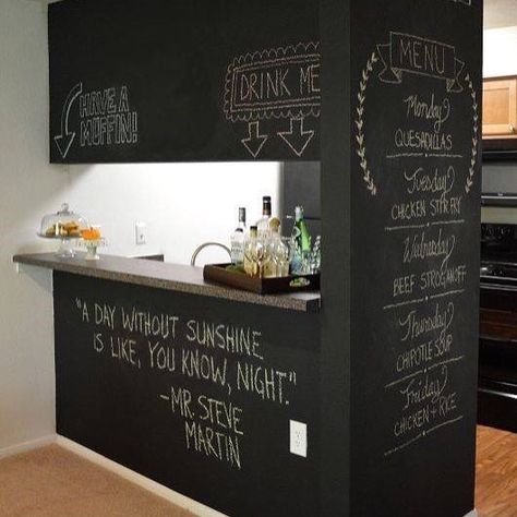 #DIY Chalkboard Wall! Write notes to your roommates or make a list of grocery items on it. This is so cool. #kitchenidea #chalkboardwall Chalkboard Menu Ideas Home, Pantry Chalkboard, Fridge Paint, Inappropriate Things, Chalkboard Walls, Chalkboard Kitchen, Kitchen Chalkboard, Home Design Diy, Small Window