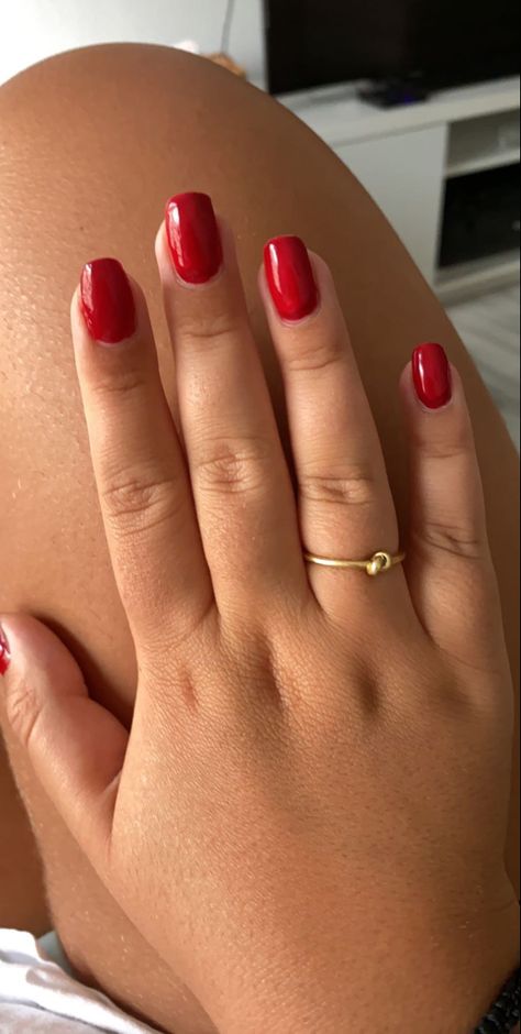 Red Nails Mid Length, Mid Length Natural Nails, Nails Mid Length, Mid Length Nails, Length Nails, Nail Manicure, Red Nails, Natural Nails, Nail Inspo