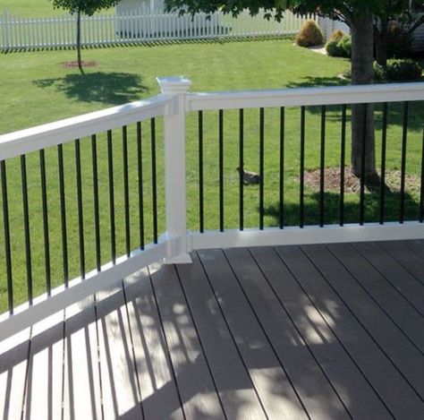 Vinyl Deck Railing, Lattice Deck, Modern Patio Doors, Deck Stair Railing, Deck Railing Systems, Front Porch Railings, Vinyl Deck, Patio Railing, Vinyl Railing