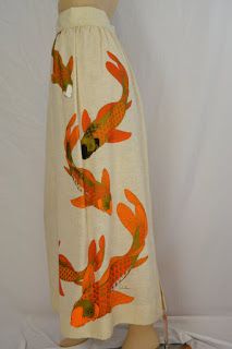 The Broke Costumer Orange Koi Fish, 60s Skirt, Gold And Orange, Orange Fish, Romper Pattern, Vintage Hawaii, Hawaiian Dress, Printed Maxi Skirts, Fish Print