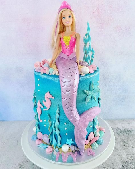 Barbie Mermaid Cakes For Girls Birthday, Mermaid Cake With Barbie, Mermaids Cake Birthday, Mermaid 2nd Birthday Cake, Mermaid Princess Cake Ideas, Mermaid Doll Cake Ideas, Mermaid Birthday Cake With Doll, Mermaid Birthday Cakes For Girls Kids, Mermaid Cake Barbie