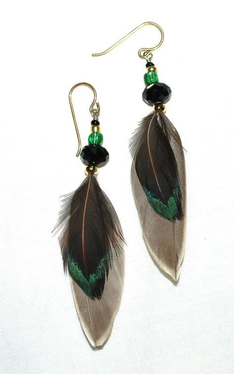 Duck Feather Earrings, Feather Earrings Diy, Collar Hippie, Feather Diy, Diy Leather Earrings, Feather Crafts, Earrings Diy, Feather Jewelry, Shell Jewelry