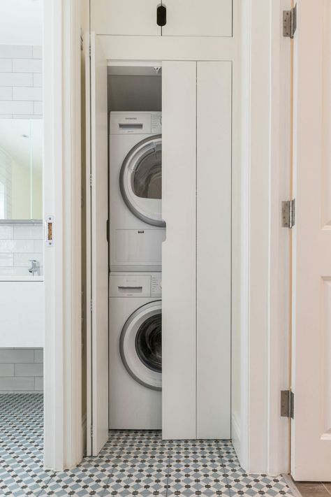 Washer Dryer Doors, Washing Dryer Stack, Laundry Cupboard In Bathroom, Washing Machine Stacked Washer And Dryer, Stacked Utility Cupboard, Laundry Machine In Bathroom, Utility Room Ideas Stacked Washer Dryer, Washing Machine Dryer Stack, Washer Cupboard