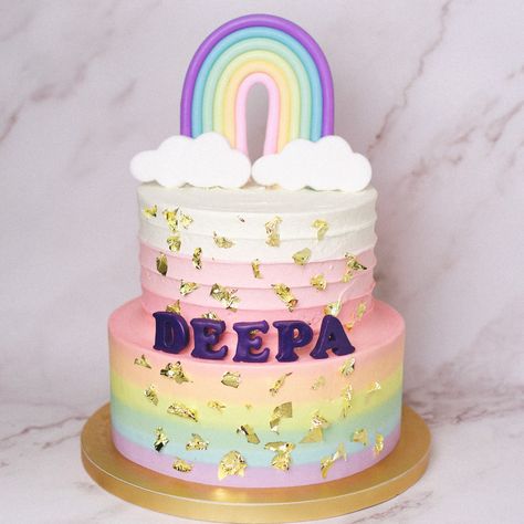 Rainbow Cake Pastel Colors, Rainbow Two Tier Cake, 2 Tier Rainbow Cake, Ombre Rainbow Cake, Unicorn Theme Cake, Princess Tea Party Birthday, Pastel Pink Ombre, Pastel Rainbow Cake, Pink Ombre Cake