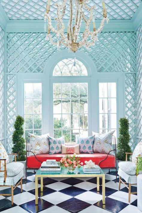 بيوت ملكية, Cheap Interior Design, Mill Work, Checkered Floor, Greek Revival Home, Architecture Renovation, Palm Beach Style, Blue Floor, Mediterranean Decor