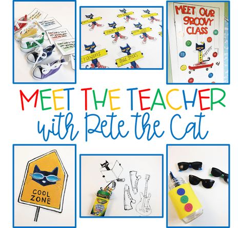 You know my love for all things Pete! My students adore him and his fun stories year after year. This year for meet the teacher night, I wanted to mix thing ... Pete The Cat Kindergarten, Pete The Cat Back To School, Pete The Cat Themed Classroom, Pete The Cat Classroom Decor, Pete The Cat Classroom Theme Preschool, Pete The Cat Bulletin Board Ideas, Pete The Cat Classroom Door, Pete The Cat Classroom Theme, Meet The Teacher Night Ideas