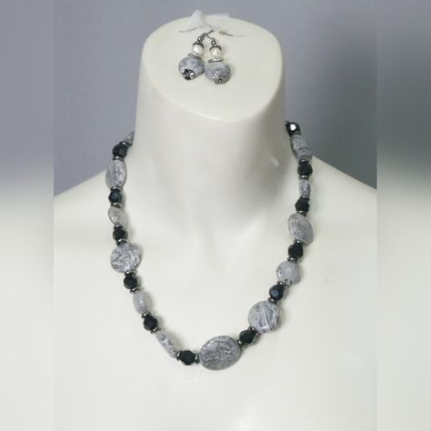 Snowflake Obsidian and Steel Necklace with Pearl and Obsidian Earrings Necklace With Pearl, Snowflake Obsidian, Crazy Lace Agate, Steel Necklace, Lace Agate, Matching Earrings, Shop Earrings, Black Silver, Agate