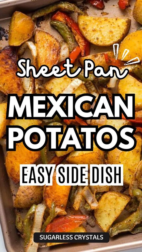 Are you ready to revolutionize your side dish game? Our Sheet Pan Mexican Potatoes are the perfect combination of crispy and soft, making them a crowd-pleaser at any dinner table. With only a handful of ingredients and minimal prep time, these potatoes are the perfect side to any Mexican-inspired dinner. Get ready to fall in love with your new favorite vegetable dish! Taquitos Side Dish, Chicken Fajita Side Dish, Side Dish For Fajitas, Mexican Potatoes Recipes, Mexican Vegetable Sides, Mexican Side Dishes For Parties, Sheet Pan Mexican, Mexican Side Dishes Easy, Dinners Mexican