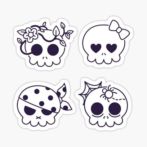 Cute Skull Doodle, Kawaii Skull Drawing, Creepy Cute Stickers, Halloween Theme Drawings, Skull Doodle Simple, Edgy Doodles Aesthetic, Cute Skull Illustration, Cute Cricut Ideas, Cute Skull Drawing