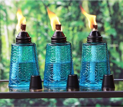 Seraphic Torches for Outside - Citronella 16oz Table Top Torch for Patio, Garden, Lawn, and Outdoor Parties, Set of 3, Blue Torches Tiki, Citronella Torches, Oil Lamp Candle, Citronella Oil, Lamp Post Lights, Patio Party, Tiki Torches, Led Outdoor Lighting, Outdoor Backyard