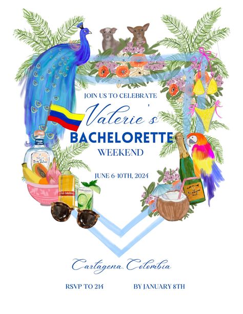 Bachelorette invite to Cartagena Colombia Cartagena Colombia Bachelorette, Colombia Bachelorette Party, Cartagena Bachelorette Party, Cartagena Bachelorette, Colombia Bachelorette, Bachelorette Invite, Brazil Carnival, Bachelorette Themes, Bachelorette Invitations