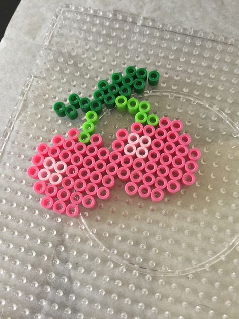 Cherry Perler Bead Pattern, Melty Bead Patterns Easy, Perler Bead Words, Perler Beads Ideas Sanrio, Perler Bead Cherry, How To Iron Perler Beads, Grunge Perler Bead Patterns, Melts Beads Ideas, Strawberry Perler Bead Pattern