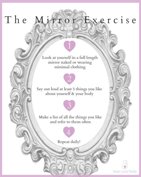 The Mirror Exercise - the #1 body image boosting technique Mirror Work Therapy, Body Dismporhia Mirror, Mirror Exercise, Aura Quotes, Vision Board Goals, Liver Detoxification, Workout At Work, Cooking 101, Lists To Make