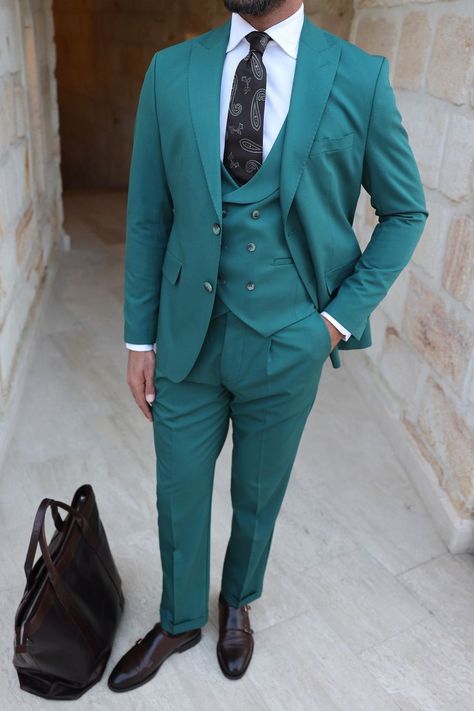 Channel the elegance of nature with our Green Slim-Fit Suit 3-Piece by VIOSSI, a sophisticated choice for the modern man. The deep green color evokes the serenity of the forest, while the slim-fit silhouette ensures a sleek and polished look that's perfect for any formal affair. #suits #suit #greensuit #menattire #formalwear #singlebreasted #menstyle Suit Styles, Double Breasted Tuxedo, Deep Green Color, Suit Stores, Slim Fit Suit Men, Slim Fit Tuxedo, Green Suit, Slim Fit Suits, Slim Fit Suit