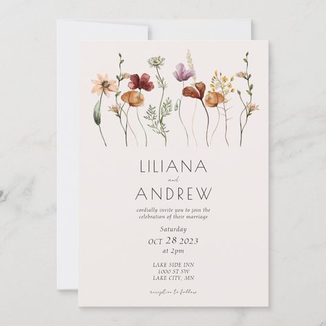 Simple Wildflower Wedding, Rustic Wildflower Wedding, Wild Flower Wedding, Wildflower Wedding Invitations, Flower Wedding Invitation, Simple Wedding Invitations, Wildflower Wedding, Flower Wedding, Wild Flower