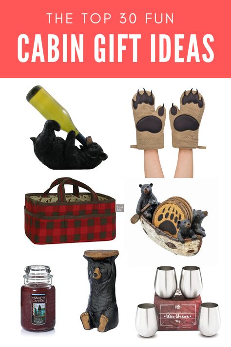 The 30 Best Cabin Gift Ideas: perfect for mountain cabins, lake houses, man caves, and more. Mom and dad will BOTH love these ideas (and probably get a laugh out of some of the fun ones). These capture the sprit of cabin life, with plenty of options for any budget. They're a collection of the most awesome decor, including some for Christmas or the holidays, and father's day. These are products that will make any cabin even more fun, for men or women, for mom or dad, or housewarming gifts. Gift Ideas Mom, Log Cabin Christmas, Bear Accessories, Cabin Gifts, Lake House Gifts, Diy Cabin, Mountain Cabins, Lake Gifts, Log Cabin Ideas