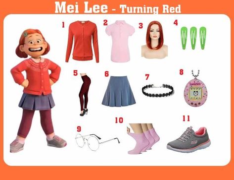 Dress Like Mei Lee From Turning Red, Mei Lee Cosplay, Halloween Costume, Fancy Dress, Outfits Guide Meilin Lee Costume, Red Panda Halloween Costume, Mei Turning Red Outfit, Turning Red Inspired Outfits, Turning Red Costume Ideas, Turning Red Halloween Costume, Turning Red Cosplay, Turning Red Costume, Mei Mei Cosplay