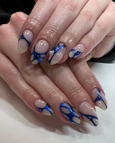 Lexi Nails, Euphoria Nails, Y2k Nails, Pearl Nails, Blue Nail, Chrome Nails, Blue Nails, Nails Art, Nail Inspo