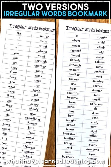 We all have students in our classrooms who misspell irregular sight words. How do you help your students learn to correctly write these difficult to spell words? This FREE Irregular Words Bookmark is the perfect tool for students to use when writing. #sightwords #freesightwords #sightwordsbookmark #writingbookmark Irregular Words, English Spelling Rules, Student Dictionary, Spell Words, Reading Foundational Skills, Language Tips, Writing Conferences, Interactive Charts, Teaching Second Grade