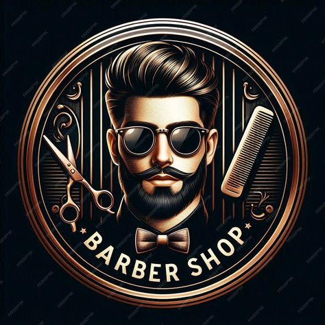 Mens barber shop logo consisting of a comb and scissors with bronze stripes on a black background | Premium AI-generated image Barber Shop Logo, Mens Barbershop, Barber Man, Barber Logo, Barbershop Design, Free Business Card Mockup, Card Banner, Business Card Maker, Poster Maker