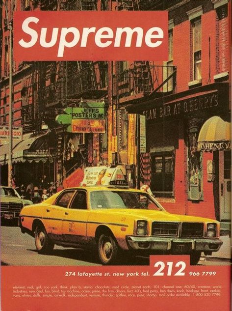 Supreme first ad in Thrasher mag (1994) Streetwear Posters, Brand Posters, Prints For Room, Sneaker Posters, Hip Hop Poster, Bedroom Wall Collage, Zoo York, Cool Prints, Wall Pics