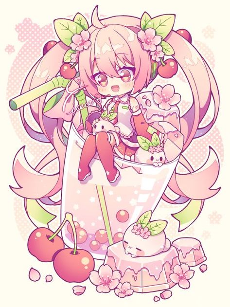 Sakura Miku Cosplay, Miku Hatsune Chibi, Sakura Miku, Miku Chan, Miku Cosplay, Im So Happy, Sakura Tree, Pretty Drawings, Cute Cartoon Drawings