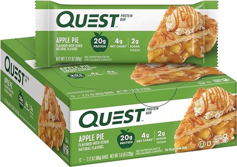 Amazon.com: Quest Nutrition Apple Pie Protein Bar, 20g Protein, 4g Net Carbs, 2g Sugar, Gluten Free, Keto Friendly, 12 Count : Health & Household