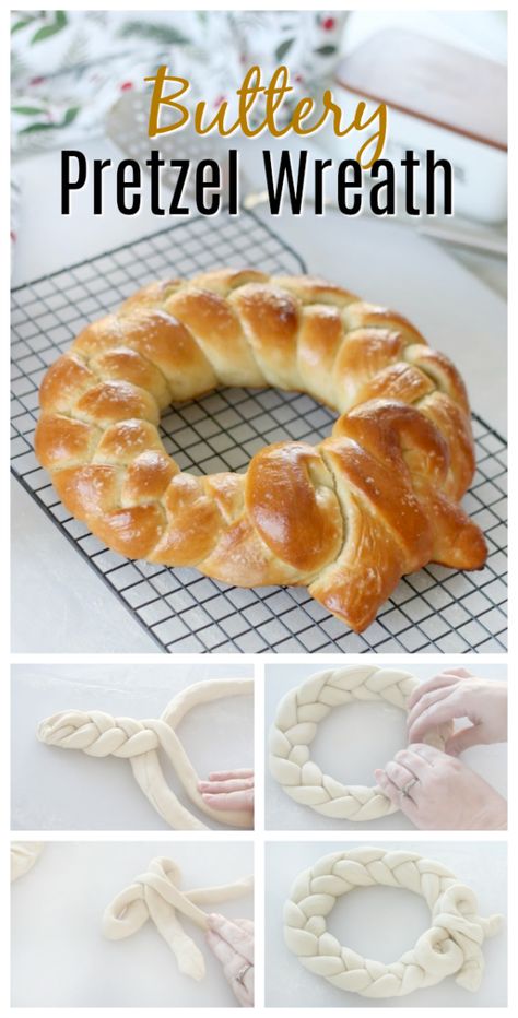 Pretzel Wreath Recipe, Pittsburgh New Years Pretzel, Pretzel Wreath, Wreath Bread, Wreath Recipe, Homemade Pretzel, Pretzel Bread, Baked Pretzels, Pretzel Dough