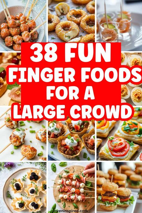 Check out these totally easy finger foods for your party. If you are hosting a Christmas party, New Year's party, baby shower party, grad party or any get together, make these simply delicious and easy finger food recipes. Finger Foods For Large Groups, Easy Christmas Finger Foods For Party, Potluck Finger Food Ideas, Main Food For Party, Savory Party Snacks Finger Foods, Easy Delicious Appetizers Finger Foods, Fingerfoods For Christmas Party, Cute Party Appetizers, Favorite Appetizers Finger Foods