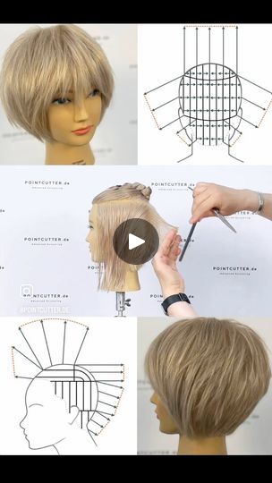 Pixie Haircut Diagram, Diy Inverted Bob Haircut At Home, Diy Pixie Cut, How To Style Short Bob, "bixie" Haircut, Point Cut Hair, Haircut Techniques, Pixie Haircut Tutorial, Bob Haircut Tutorial