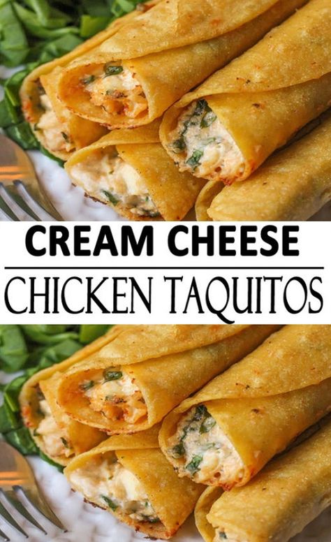 Cream Cheese and Chicken Taquitos Taquitos Chicken, Cream Cheese And Chicken, Chicken Taquitos Recipe, Taquitos Recipe, Chicken Taquitos, Cheese Chicken, Punch Recipe, Cream Cheese Recipes, Cheese Recipe