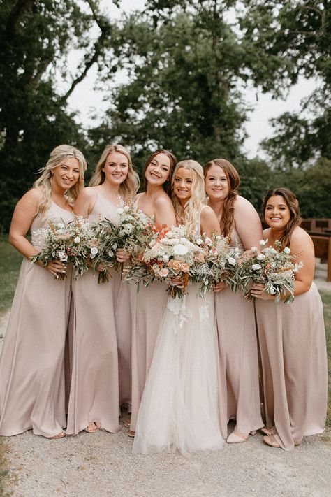 One Shoulder Dusty Pale Pink Bridesmaids Dresses | Spring Wedding in Tennessee Sage Green And Pale Pink Bridesmaid Dresses, Pale Pink Bridesmaid Dress, Dusty Pink Bridesmaid Dress, Nude Pink Bridesmaid Dresses, Pale Pink Wedding Theme, Bridesmaids Dresses Spring, Bridesmaids Dresses Spring Wedding, Pale Pink Wedding Dress, Pale Pink Bridesmaids