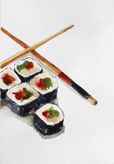 Sushi Watercolor, Dating Photography, Food Art Painting, Sushi Art, Watercolor Food, Food Painting, Sushi Recipes, Illustration Food, Art Japonais